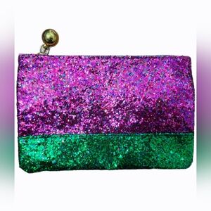 Ipsy Holiday Glitter Two-Tone Pink & Green Zip Pouch